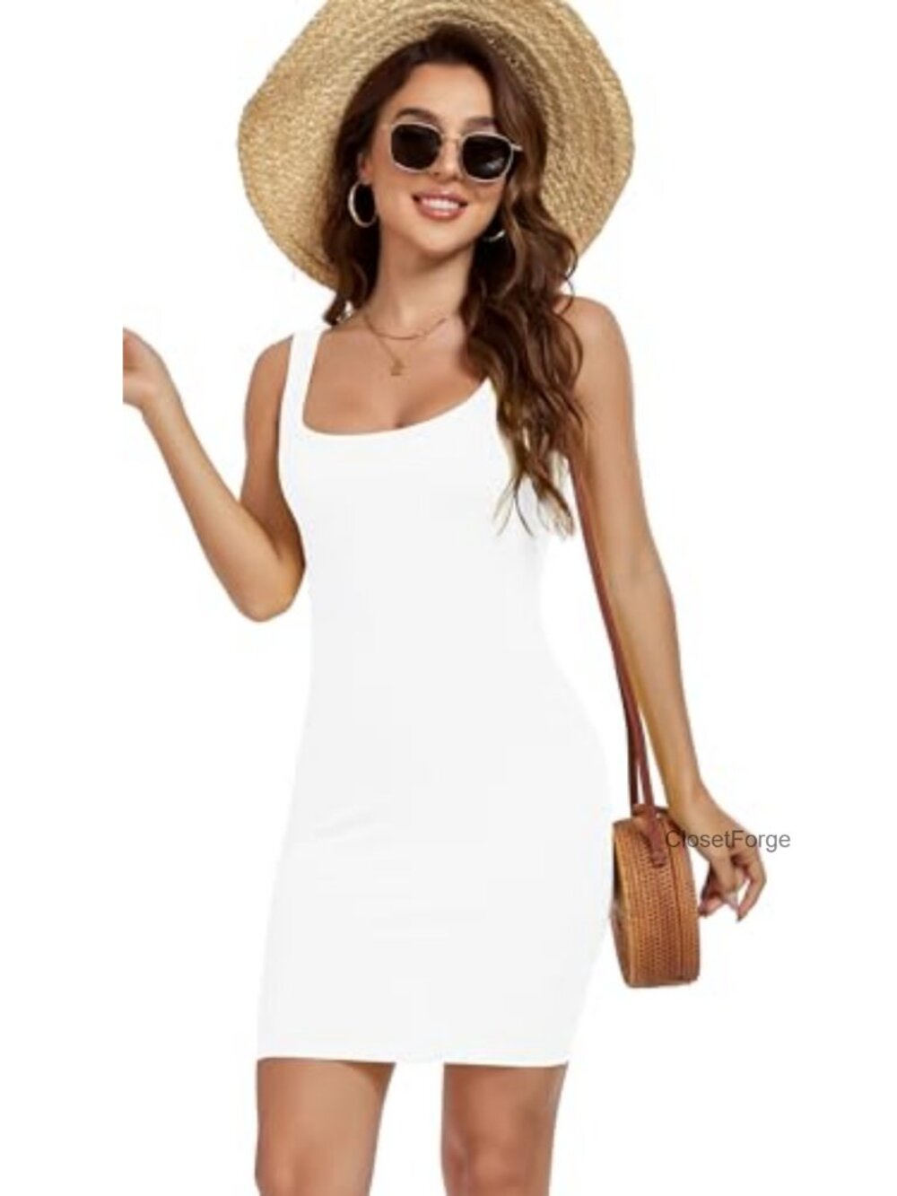 Women's Sleeveless Bodycon Mini Dress Square Neck Backless Stretchy